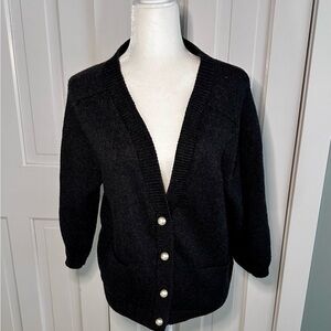 CAbi Elegant Gray Cardigan with Pearl Accents